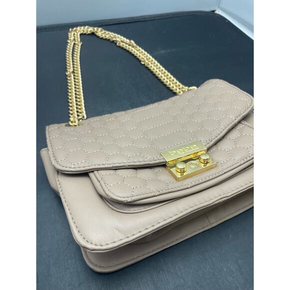 Bebe Quilted Flap Crossbody Double/Single Gold Chain Taupe Purse - Picture 3 of 11
